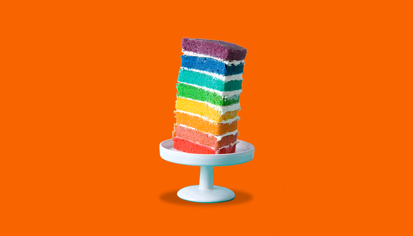 Tall layered rainbow cake